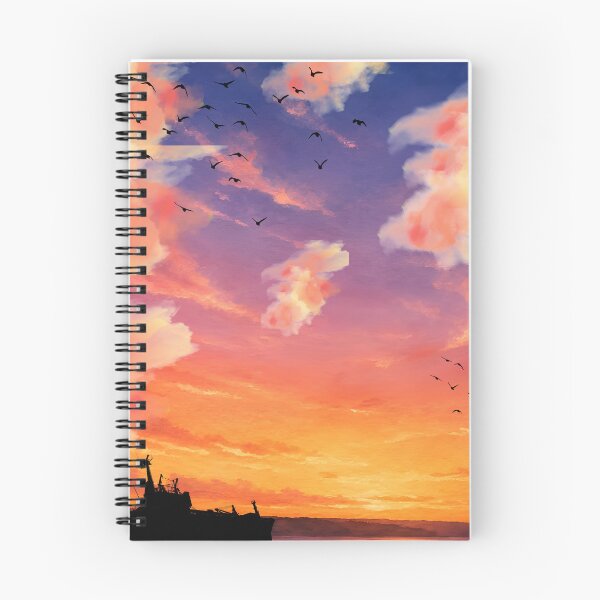 Item preview, Sunset with boats and orange pink clouds designed and sold by CurlyDoodle.