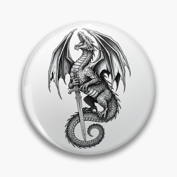 Item preview, Roaring Dragon with Sword - Vertical Blade Ink Illustration designed and sold by DragonSerpent Ink.