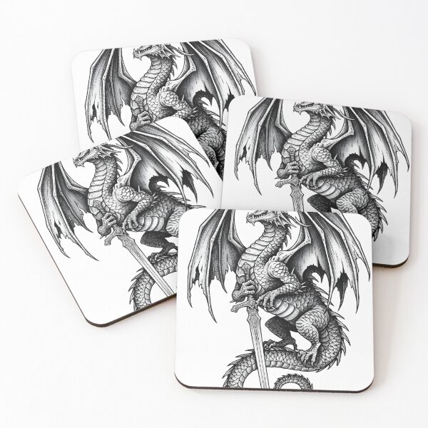 Item preview, Roaring Dragon with Sword - Vertical Blade Ink Illustration designed and sold by DragonSerpent Ink.