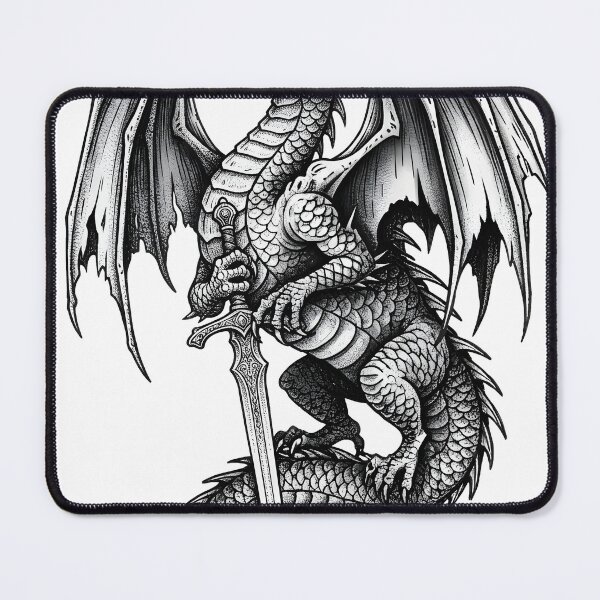 Item preview, Roaring Dragon with Sword - Vertical Blade Ink Illustration designed and sold by DragonSerpent Ink.