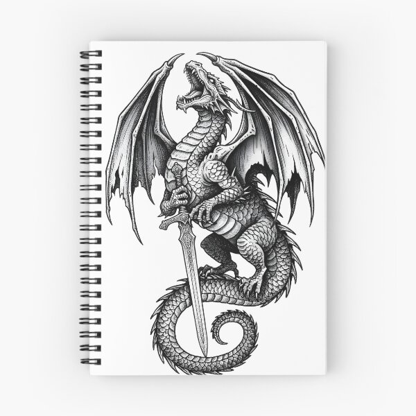 Item preview, Roaring Dragon with Sword - Vertical Blade Ink Illustration designed and sold by DragonSerpent Ink.