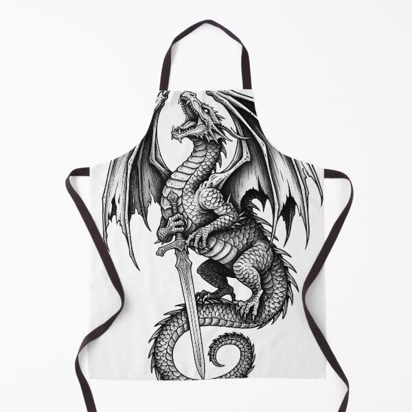 Item preview, Roaring Dragon with Sword - Vertical Blade Ink Illustration designed and sold by DragonSerpent Ink.