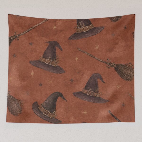 Item preview, Witch Hat Broomstick Halloween Pattern designed and sold by mycute-stickers.