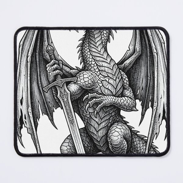 Item preview, Frontal Guardian Dragon with Sword - Symmetrical Ink Art designed and sold by DragonSerpent Ink.