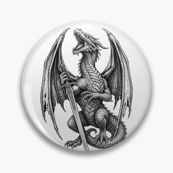 Item preview, Frontal Guardian Dragon with Sword - Symmetrical Ink Art designed and sold by DragonSerpent Ink.