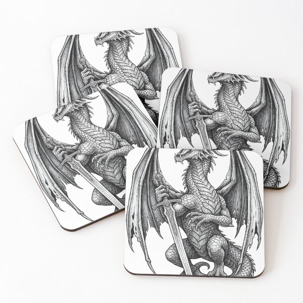 Item preview, Frontal Guardian Dragon with Sword - Symmetrical Ink Art designed and sold by DragonSerpent Ink.