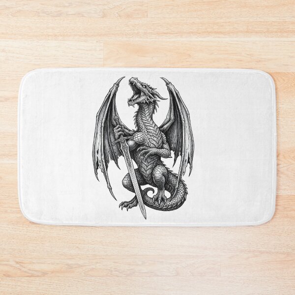 Item preview, Frontal Guardian Dragon with Sword - Symmetrical Ink Art designed and sold by DragonSerpent Ink.