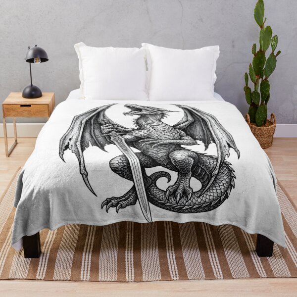 Item preview, Frontal Guardian Dragon with Sword - Symmetrical Ink Art designed and sold by DragonSerpent Ink.