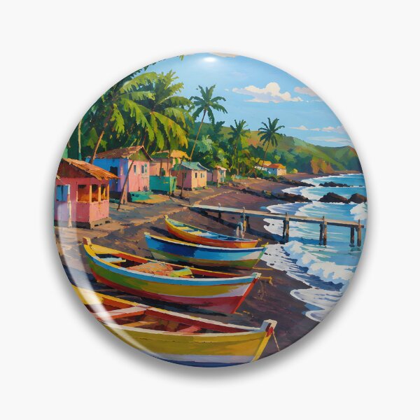 Item preview, Colorful Tropical Fishing Village with Boats and Palm Trees designed and sold by GutyzDesignsES.