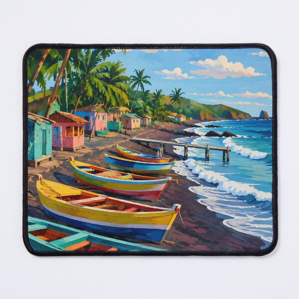 Item preview, Colorful Tropical Fishing Village with Boats and Palm Trees designed and sold by GutyzDesignsES.