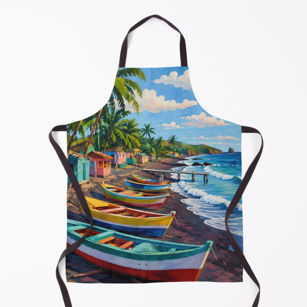 Item preview, Colorful Tropical Fishing Village with Boats and Palm Trees designed and sold by GutyzDesignsES.