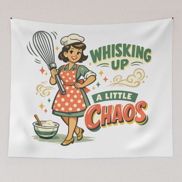 Item preview, Whisking Up a Little Chaos Funny Baker Chef Kitchen Retro Cooking Art designed and sold by inkoutninja.