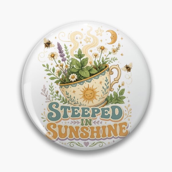 Item preview, Steeped in Sunshine Herbal Tea Lover Cottagecore Botanical Cozy Quote Art designed and sold by inkoutninja.