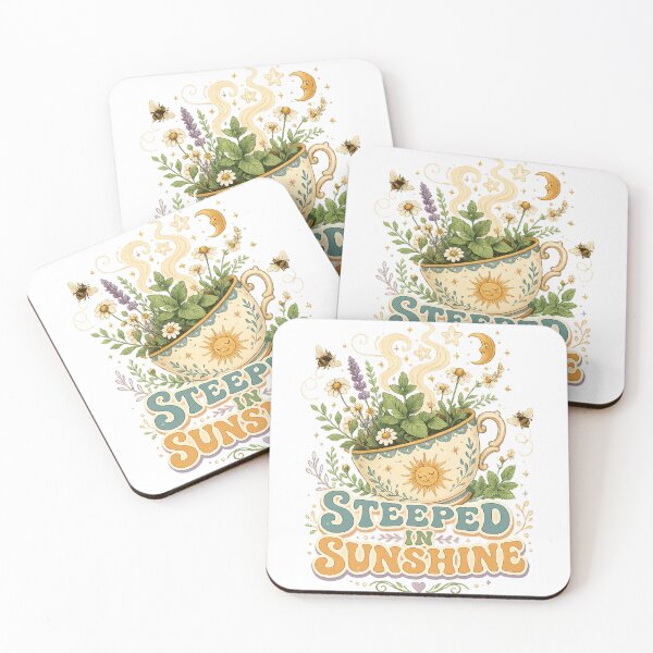 Item preview, Steeped in Sunshine Herbal Tea Lover Cottagecore Botanical Cozy Quote Art designed and sold by inkoutninja.