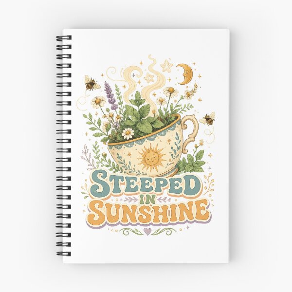 Item preview, Steeped in Sunshine Herbal Tea Lover Cottagecore Botanical Cozy Quote Art designed and sold by inkoutninja.