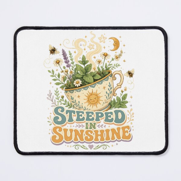 Item preview, Steeped in Sunshine Herbal Tea Lover Cottagecore Botanical Cozy Quote Art designed and sold by inkoutninja.