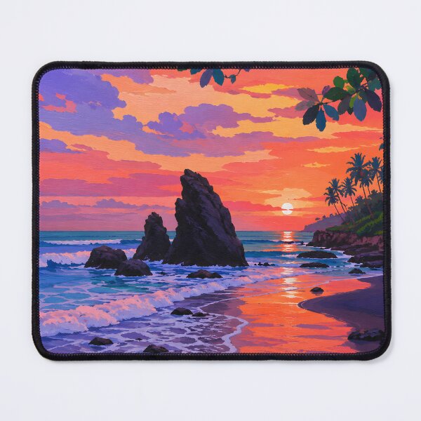 Item preview, Tropical Beach Sunset with Sea Stacks and Palm Trees designed and sold by GutyzDesignsES.