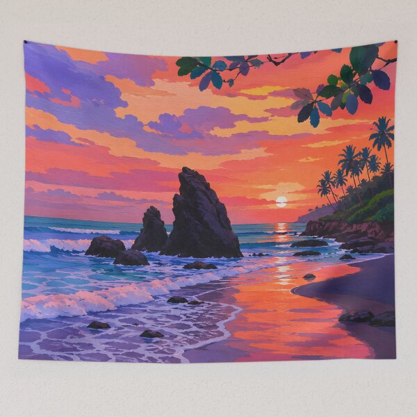 Item preview, Tropical Beach Sunset with Sea Stacks and Palm Trees designed and sold by GutyzDesignsES.