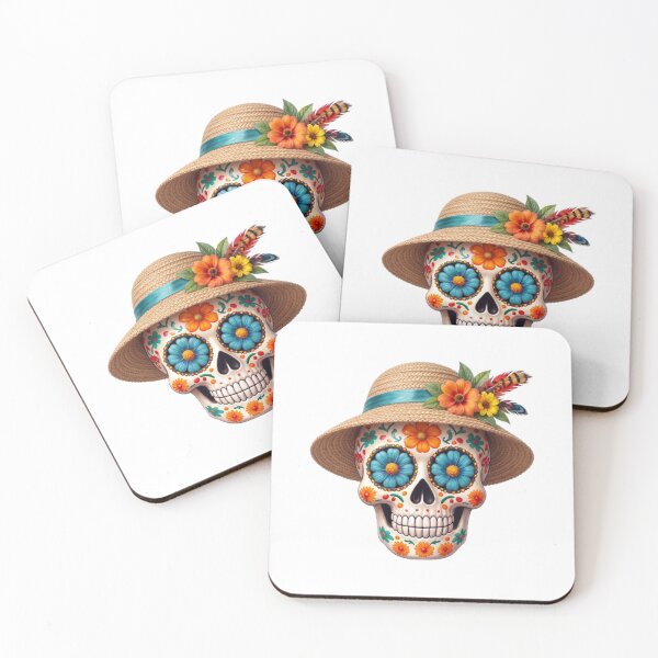 Item preview, Day of the Dead Skull with Straw Garden Hat designed and sold by BajioAmigos.