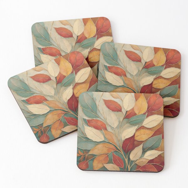 Item preview, Rustic autumn botanicals watercolor painting abstract garden leaf pattern rust, beige, brown, teal green, warm Autumn colours leaves designed and sold by navitalidesign.