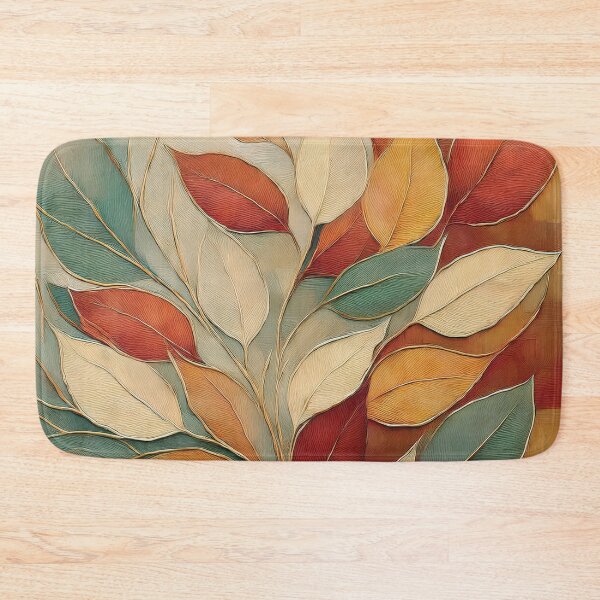 Item preview, Rustic autumn botanicals watercolor painting abstract garden leaf pattern rust, beige, brown, teal green, warm Autumn colours leaves designed and sold by navitalidesign.