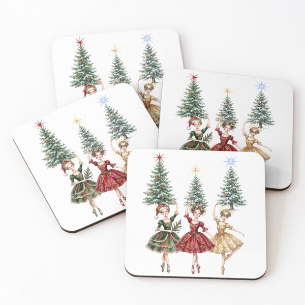 Item preview, Watercolor Christmas Ballerinas - Festive Nutcracker Style Ballet Dancers with Xmas Trees designed and sold by VibranPalette.