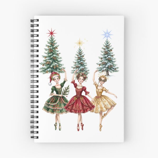 Item preview, Watercolor Christmas Ballerinas - Festive Nutcracker Style Ballet Dancers with Xmas Trees designed and sold by VibranPalette.