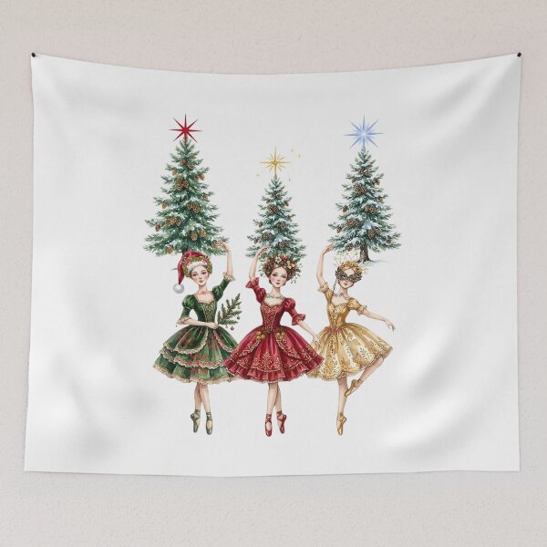 Item preview, Watercolor Christmas Ballerinas - Festive Nutcracker Style Ballet Dancers with Xmas Trees designed and sold by VibranPalette.