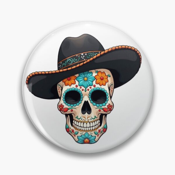 Item preview, Day of the Dead Skull with Black Cowboy Hat designed and sold by BajioAmigos.