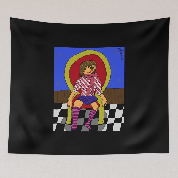Item preview, Colorful Girl in Striped Socks Sitting on Chair designed and sold by J-Mindful.