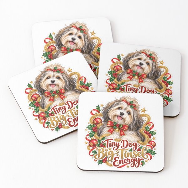 Item preview, Tiny Dog Big Tinsel Energy Havanese Christmas designed and sold by badburropress.
