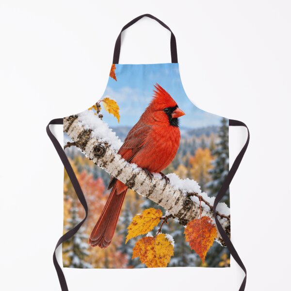 Item preview, Red Cardinal Bird Perched on a Snowy Birch Tree Branch With Autumn Leaves  designed and sold by DrewRomeoCo.