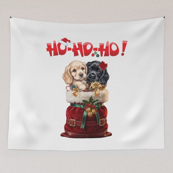 Item preview, Cute Christmas Puppies in Santa Sack - Ho Ho Ho Cocker Spaniel Dog Xmas  designed and sold by VibranPalette.