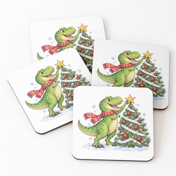 Item preview, Happy T Rex Decorating a Christmas Tree designed and sold by skyartdesign.