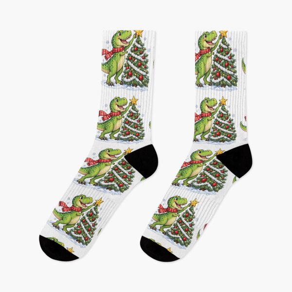 Item preview, Happy T Rex Decorating a Christmas Tree designed and sold by skyartdesign.