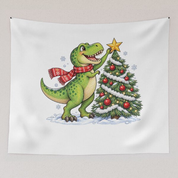 Item preview, Happy T Rex Decorating a Christmas Tree designed and sold by skyartdesign.
