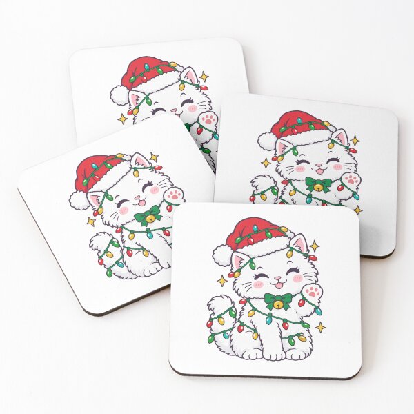 Item preview, White Christmas Kitten Wrapped in Festive Lights designed and sold by skyartdesign.
