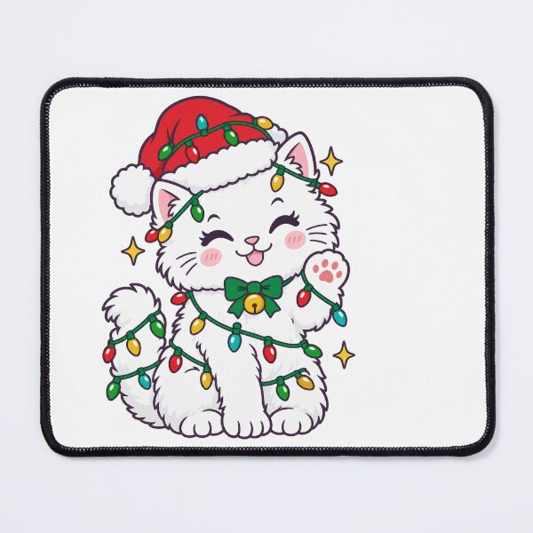 Item preview, White Christmas Kitten Wrapped in Festive Lights designed and sold by skyartdesign.