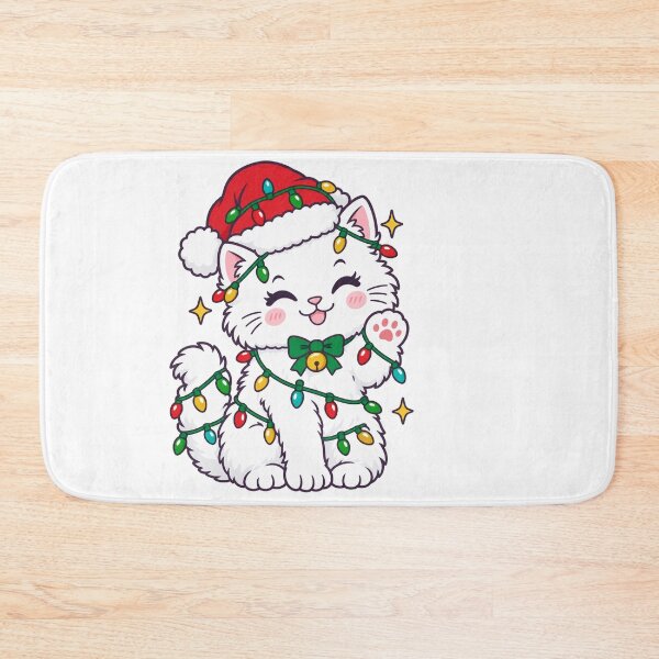 Item preview, White Christmas Kitten Wrapped in Festive Lights designed and sold by skyartdesign.