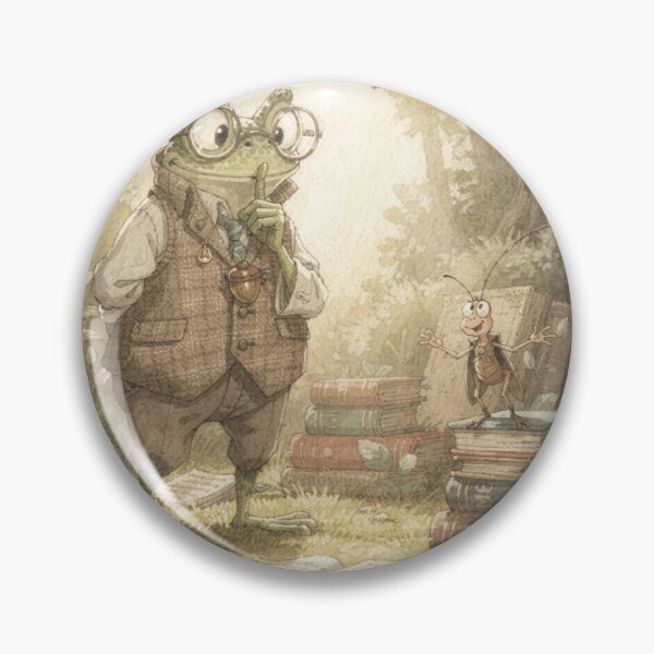 Item preview, Frog Librarian Shushing a Rowdy Cricket designed and sold by PictorialWhimsy.