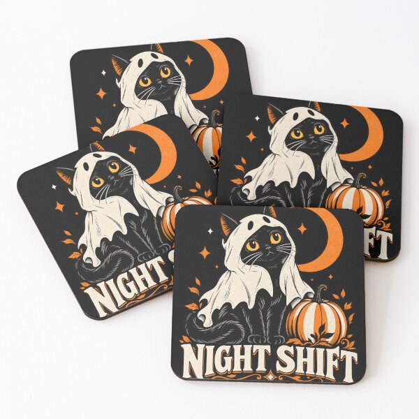 Item preview, Night Shift Cat Ghost, Pumpkin Moon Halloween Graphic designed and sold by haitrieuic96.