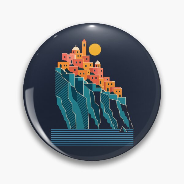 Item preview, Minimalist Illustration of a Mediterranean Coastal Village on a Cliff - Vintage Flat Design designed and sold by AliveStyle.