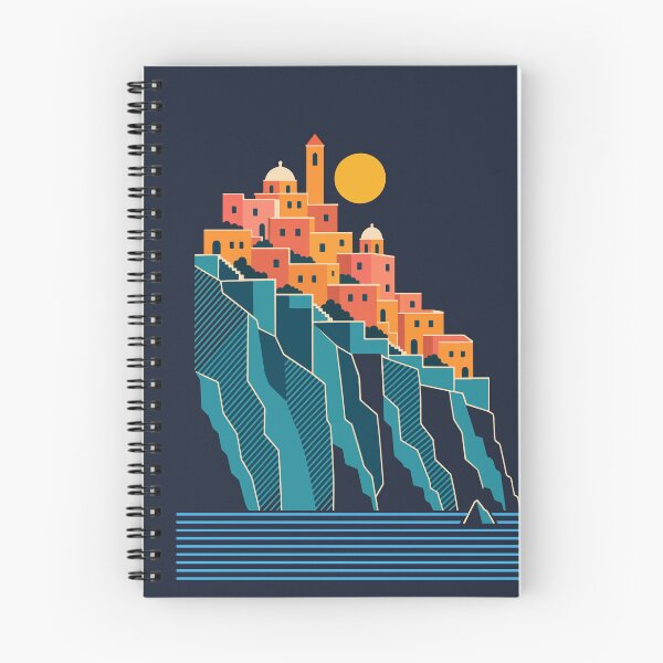 Item preview, Minimalist Illustration of a Mediterranean Coastal Village on a Cliff - Vintage Flat Design designed and sold by AliveStyle.