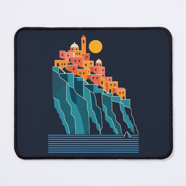 Item preview, Minimalist Illustration of a Mediterranean Coastal Village on a Cliff - Vintage Flat Design designed and sold by AliveStyle.