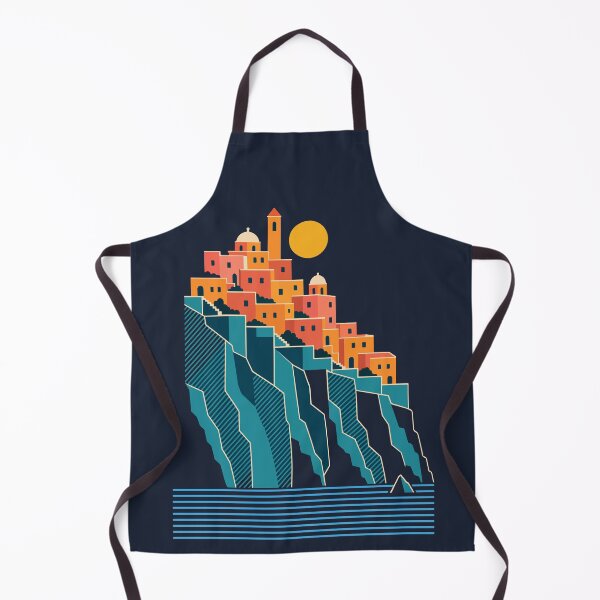 Item preview, Minimalist Illustration of a Mediterranean Coastal Village on a Cliff - Vintage Flat Design designed and sold by AliveStyle.