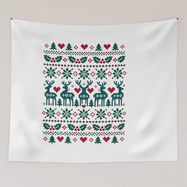 Item preview, Nordic Reindeer Snowflake and Holly Christmas Pattern designed and sold by skyartdesign.