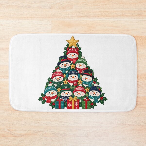 Item preview, Snowman Christmas Tree with Patchwork Winter Scarves designed and sold by skyartdesign.