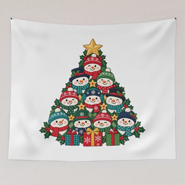 Item preview, Snowman Christmas Tree with Patchwork Winter Scarves designed and sold by skyartdesign.