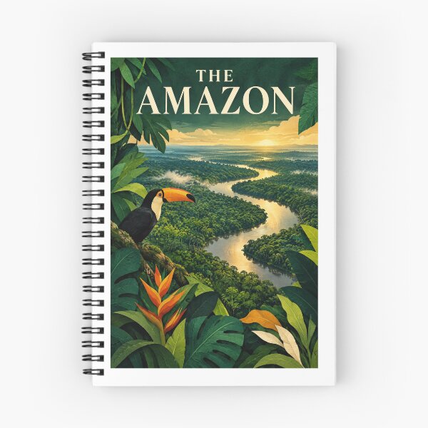 Item preview, The Amazon Vintage Travel Poster – Retro Jungle Toucan & River – South America Rainforest Art Tee designed and sold by bobscraze.
