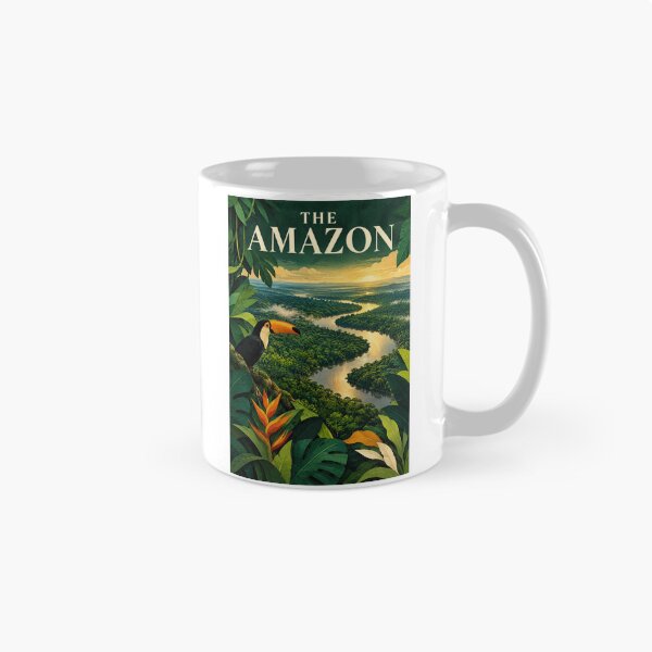Item preview, The Amazon Vintage Travel Poster – Retro Jungle Toucan & River – South America Rainforest Art Tee designed and sold by bobscraze.
